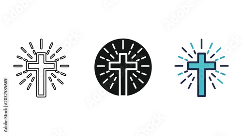 Konstfotografi Christian cross symbols with radiating light effects, vector illustration