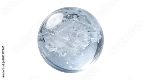 Transparent glass ball with ice cubes inside on white background transparent background