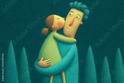 Father embracing daughter with loving affection, a sweet moment of tenderness and care, celebrating parental bond and childhood joy in a heartwarming scene