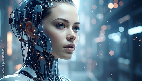 A futuristic woman with robotic headgear