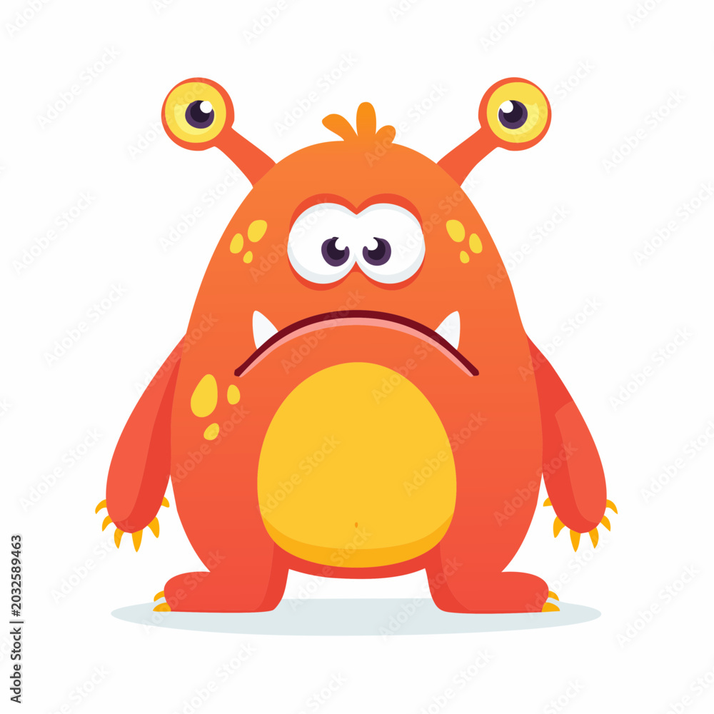 Fototapeta premium Cute Orange Monster with Big Eyes and Sad Expression