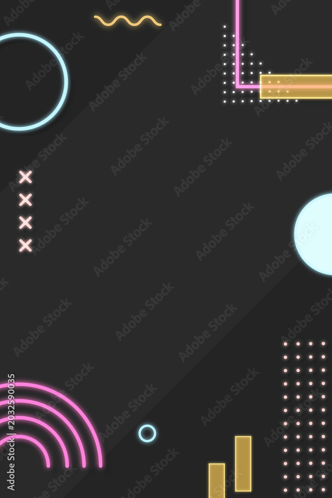 Obraz premium Neon memphis border background, black geometric design