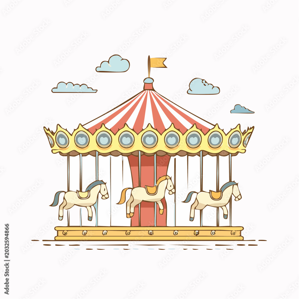 Obraz premium Carousel with Horses and Clouds