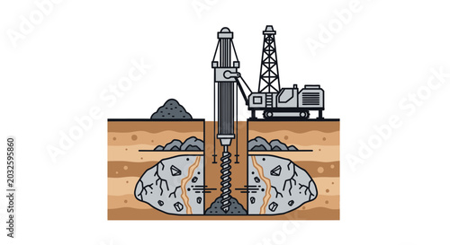 Cuadro en lienzo Drilling rig excavating earth layers and rock for resource extraction or construction