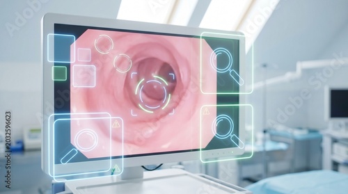 Endoscopy Monitor With AI Detection Overlay