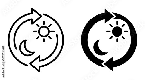 Tableau sur toile Day and Night Cycle Icons, Sun and Moon Rotation Symbols, Celestial Transition A