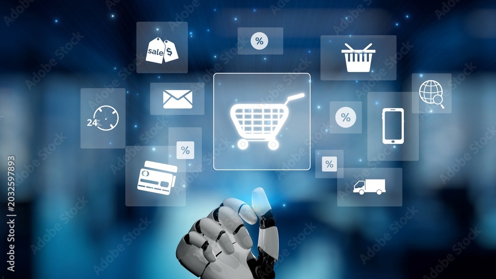 Obraz premium AI enables omni-channel marketing via virtual assistant support, artificial intelligence personalization, and AI-driven customer experiences. Kernel