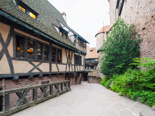 Medieval Timber-Framed Alley Inside Historic Castle Haut Koenigsbourg  Fortress
