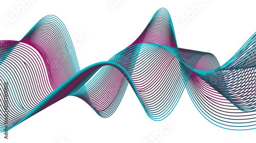 Cuadro en lienzo Abstract 3D wavy geometric mesh pattern in vibrant pink and cyan gradient on whi