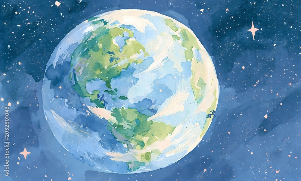 Fototapeta premium earth in space, watercolor style