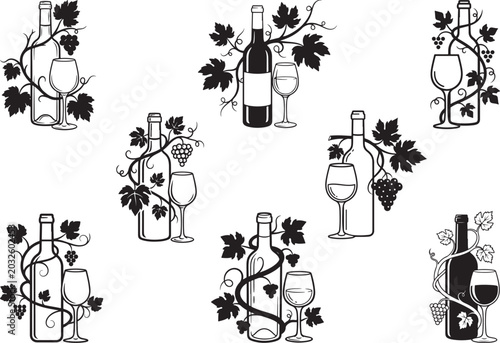 WINE BOTTLE AND GLASS SILHOUETTE