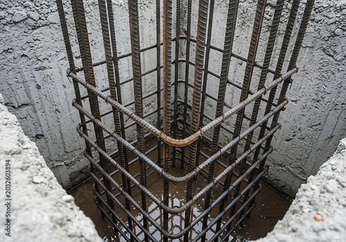Construction steel reinforcement cage for concrete foundation in pit