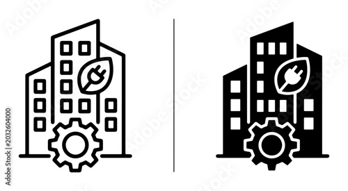 Tableau sur toile Sustainable Building Icons, Eco-Friendly Architecture Symbols, Green Energy Cons