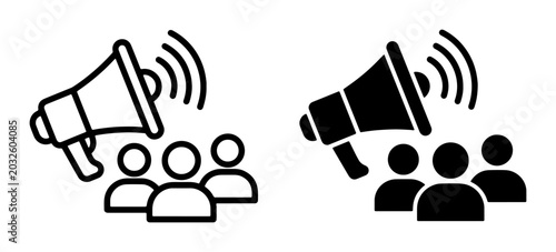 Tableau sur toile Megaphone Announcement Icons, Public Address Vector Symbols, Communication Graph