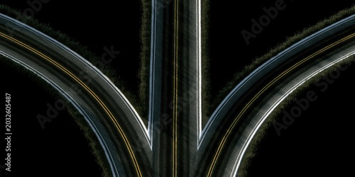 A fork in the road splits three ways against a black background