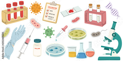 Tableau sur toile Virus medical testing elements in hand drown style