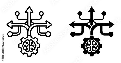 Cuadro en lienzo Decision Making Icons, Brainstorming Pathways, Strategic Choices, AI Algorithm O