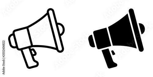 Photos Megaphone Icon Set, Announcement Speaker Graphics, Public Address Symbols, Commu