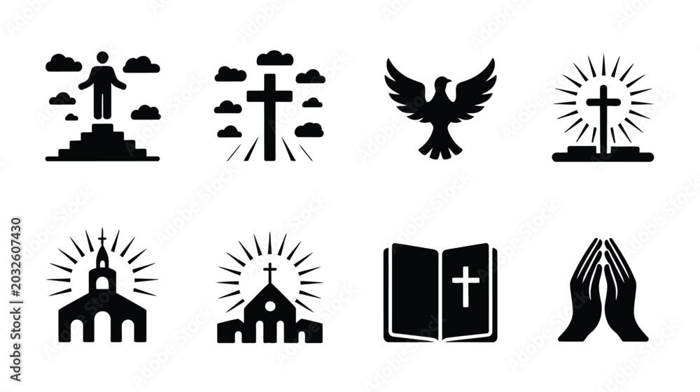 Fototapeta premium Structured grid of ascension day icons featuring religious symbols