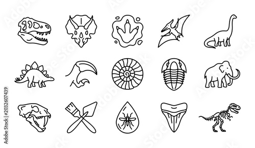 Foto Dinosaur Icons Set, Prehistoric Vector Graphics, Fossil Collection, Paleontology