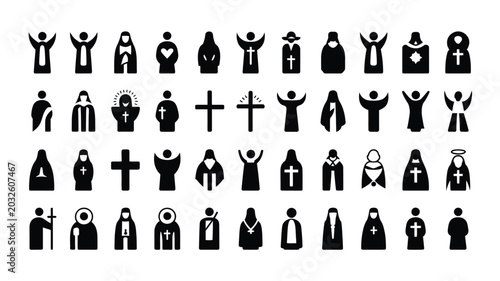 Schilderij op canvas Minimalist ascension day icon set with various religious symbols and figures in