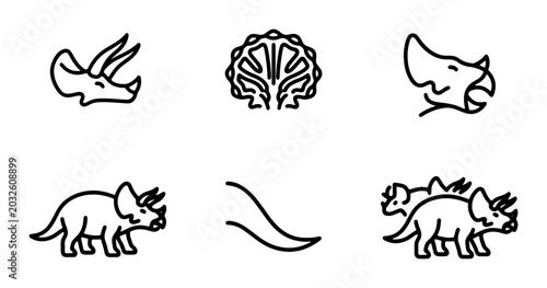 Obraz na płótnie Dinosaur Icons Set, Triceratops Vector Graphics, Prehistoric Animal Line Art Col