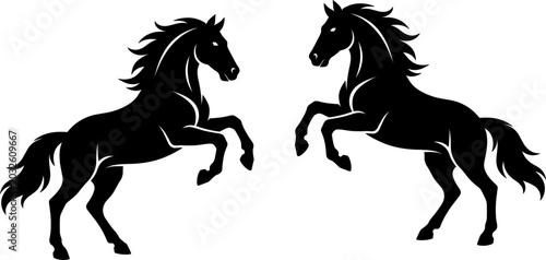 Canvastavla Powerful Rearing Horse Silhouette Vector Illustration Set Featuring Majestic Sta