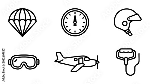 Tableau sur toile Aviation Icons Set: Parachute, Compass, Helmet, Goggles, Airplane, Altimeter