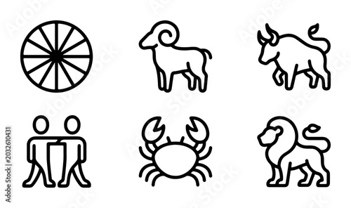 Foto Zodiac Constellation Icons, Astrology Symbols Set, Horoscope Signs Vector Graphi