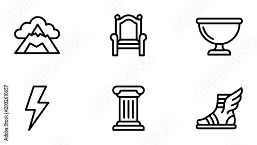 Canvastavla Greek Mythology Icons: Mount Olympus, Throne, Cup, Lightning, Column, Winged Sho