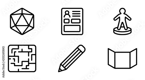 Photos RPG Game Icons: Dice, Character Sheet, Miniature, Maze, Pencil, Screen