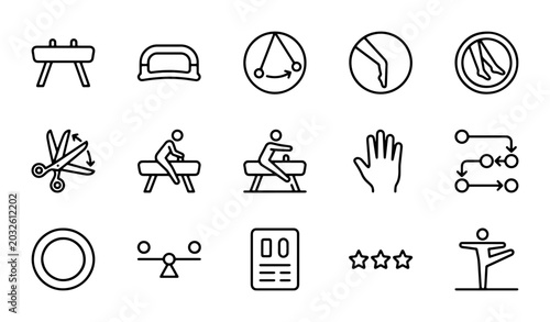 Schilderij op canvas Gymnastics Icons Set, Sport Equipment Vector Graphics, Fitness Training Symbols,
