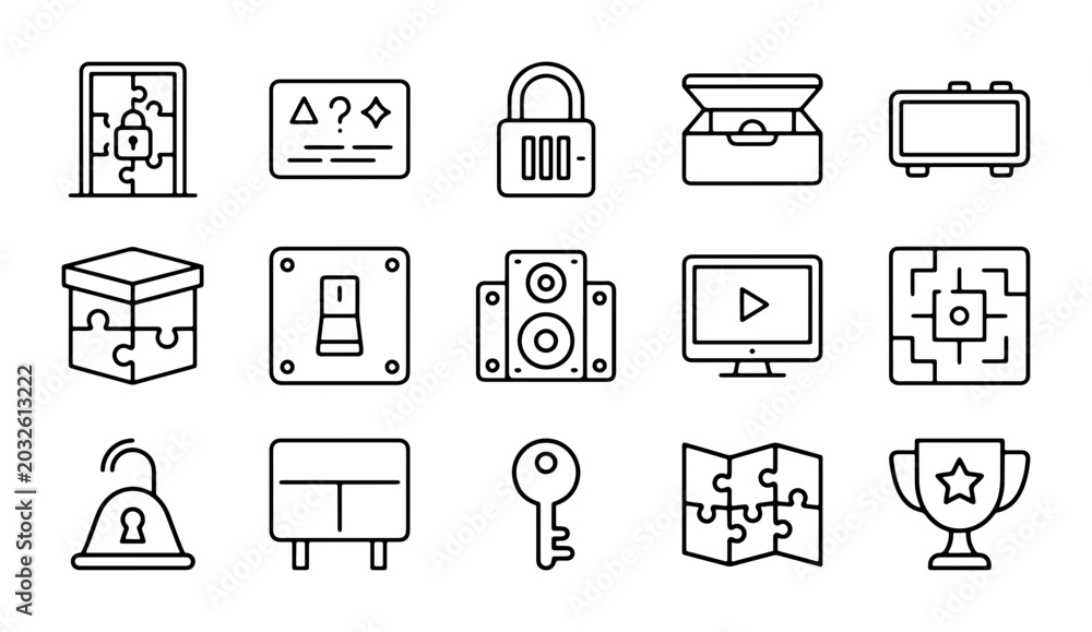 Αυτοκόλλητο Puzzle Icons Set, Escape Room Symbols, Logic Game Graphics, Mystery Clues, Riddl