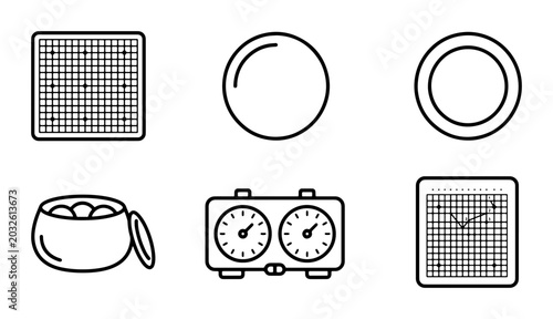 Tableau sur toile Go Game Icons: Board, Stones, Timer, Scorecard Vector Set