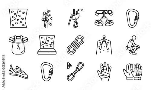 Photos Climbing Gear Icons Set, Rock Climbing Equipment Vector Collection, Outdoor Adve