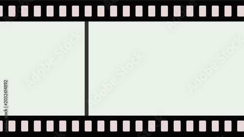 Vintage 35mm film strip scrolling vertically with black sprocket borders and clear frames for cinematic video overlays