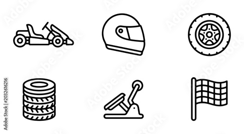 Go-Karting Icons Set, Racing Gear Vector Graphics, Motorsport Elements