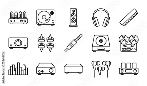 Photos Audio Equipment Icons, Sound System Vector Set, Music Technology Graphics