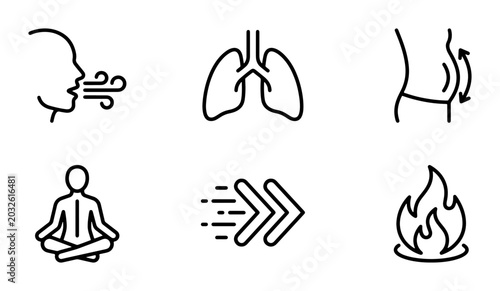 Foto Breathing Exercise Icons, Lung Health, Meditation, Fitness, Energy Flow