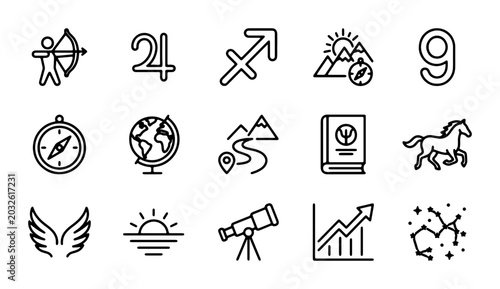 Foto Astrology Zodiac Signs, Celestial Symbols, Navigation Icons, 15 Vector Elements