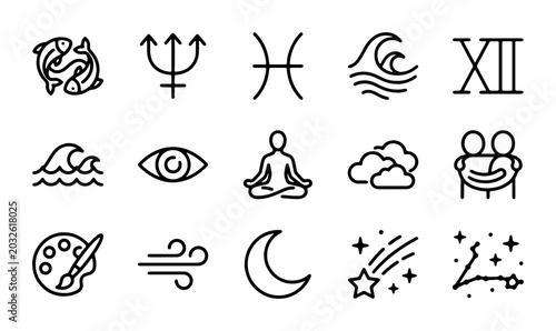 Konstfotografi Astrology Zodiac Icons, Celestial Symbols, Spiritual Icons, 15 Vector Elements