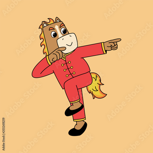 Cartoon Red Fire Horse Character in Traditional Chinese Costume