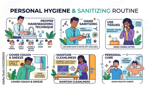 Tableau sur toile Hand sanitizing procedure flat vector set isolated on white background