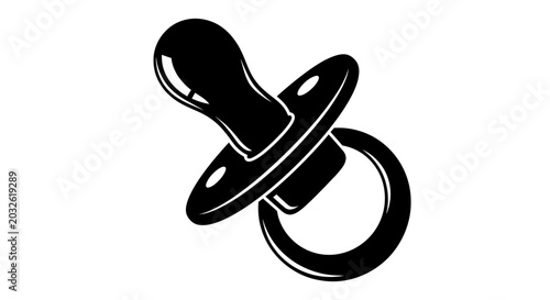 Fotografie Black pacifier, baby soother, infant comfort, vector illustration, nursery icon