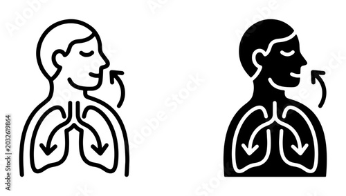 Bild auf Leinwand Breathing Exercise Icons, Respiratory System Health, Lung Function Vector Art, M