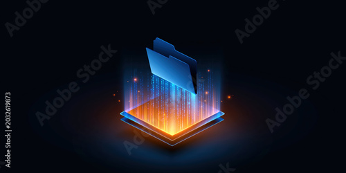 Cyber threat defense data folder glowing over digital platform conveying security and risk