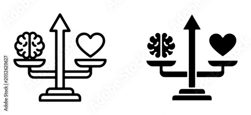Foto Balance Scales Icon: Brain vs Heart, Logic vs Emotion, Rationality vs Feeling, D