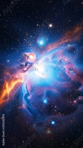 Vibrant Cosmic Nebula with Bright Stars in Deep Space Vertical Background