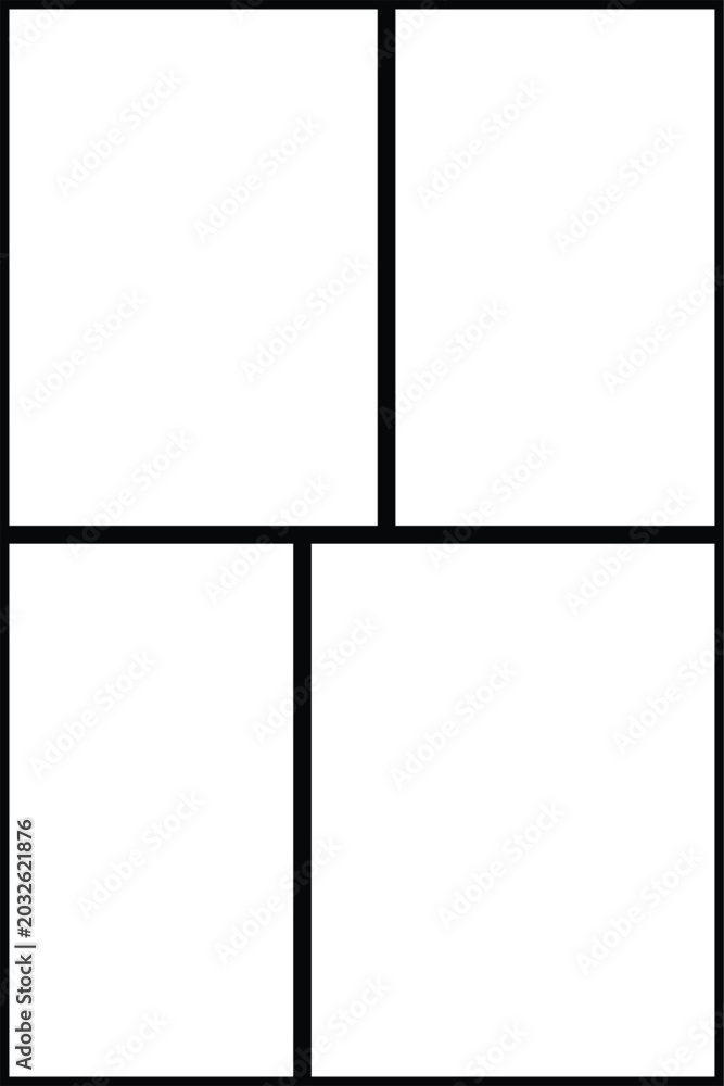 Fototapeta premium Blank comic strip panel layout grid template with thick black borders isolated on white background
