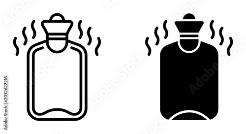 Konstfotografi Hot Water Bottle Icons, Warmth Comfort Symbols, Heat Therapy Medical Device Vect